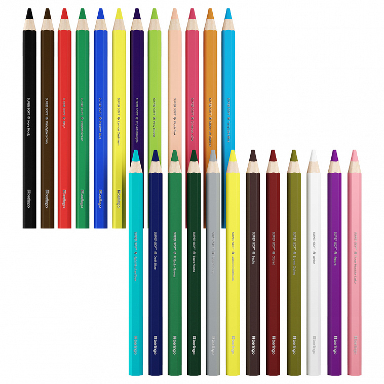 Набор карандашей цветные утолщенные Berlingo "SuperSoft. Jumbo", 24 цв., шестигранные, заточ., европ